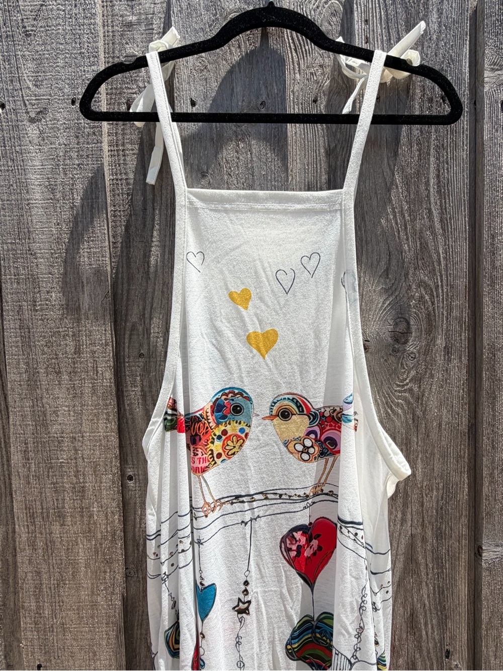 NWOT White Heart Bird Print Tie Strap Jumpsuit Romper Medium - Picture 2 of 5